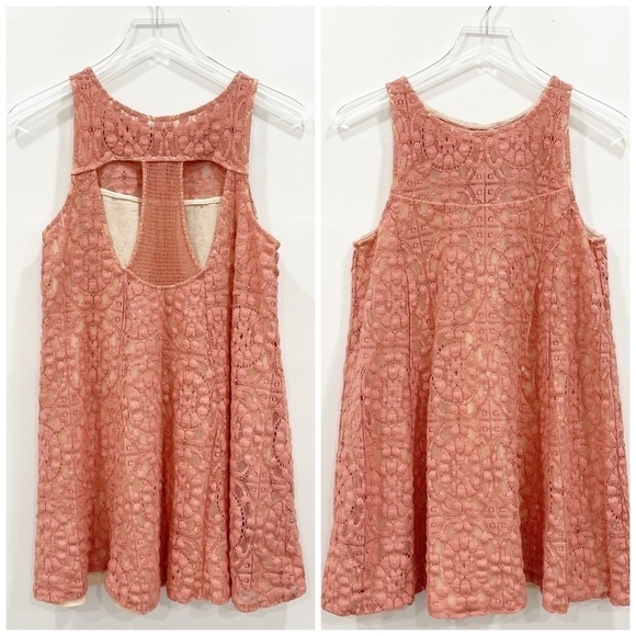 Free People Pink Lace Swing Dress Cutout Back XS - Picture 1 of 6